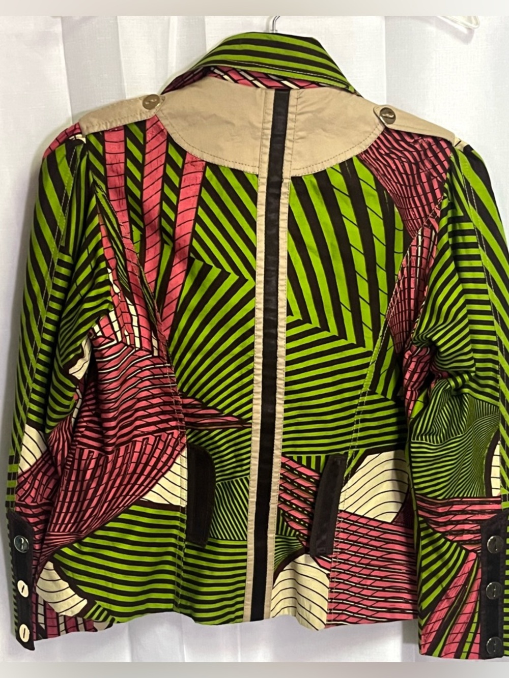 VH___Mode Vanessa Harrison Artsy Chic Moto Jacket Gold Zip Buttons M-L see below - Picture 3 of 14